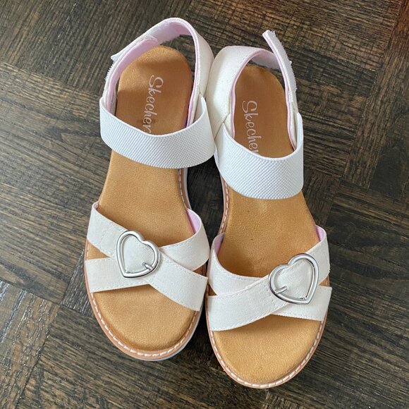 Sketchers Girls Miss Desert Kiss Hi - White Platform Sandals heart clasp sz 1 - Picture 1 of 8